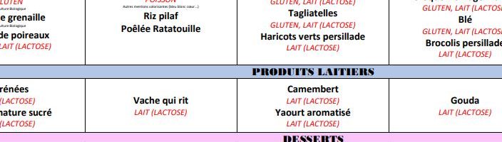 Restauration scolaire et menu